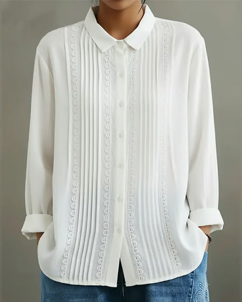 Doll Collar Solid Color Long-Sleeved Shirt