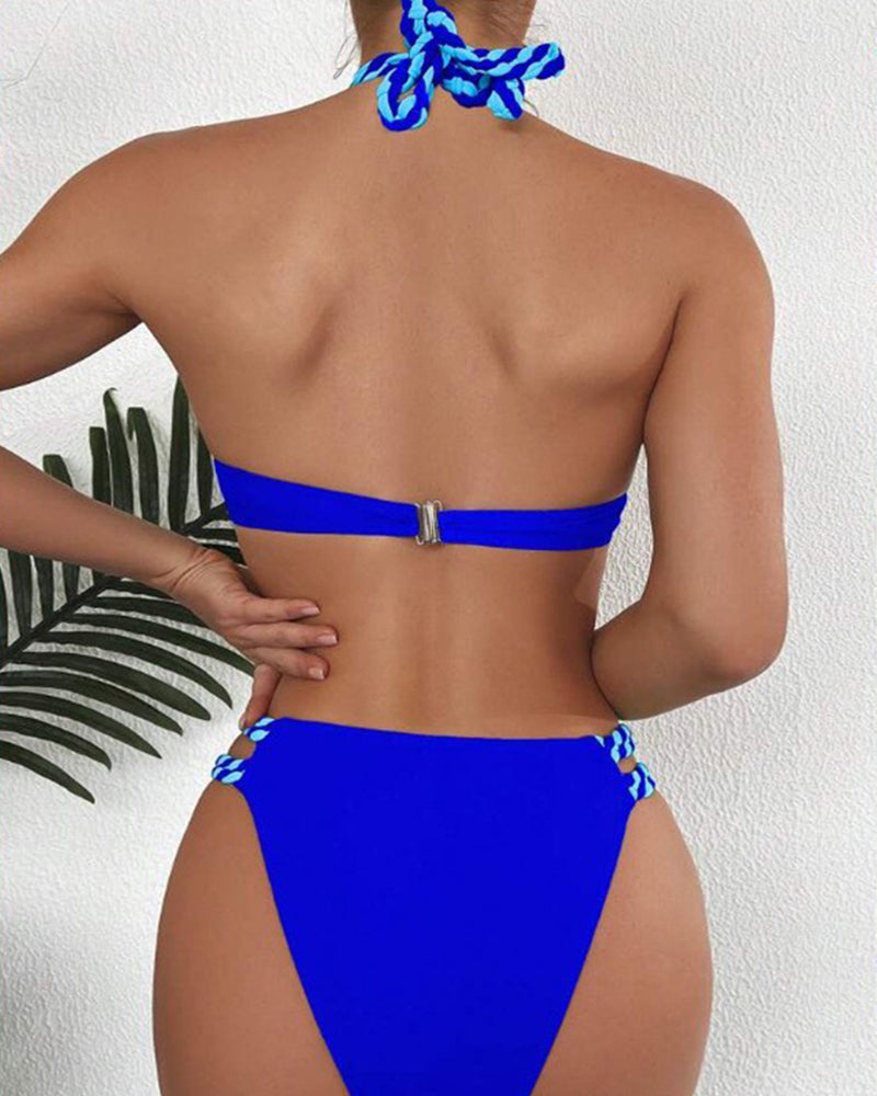 Colorblock halterneck bikini set