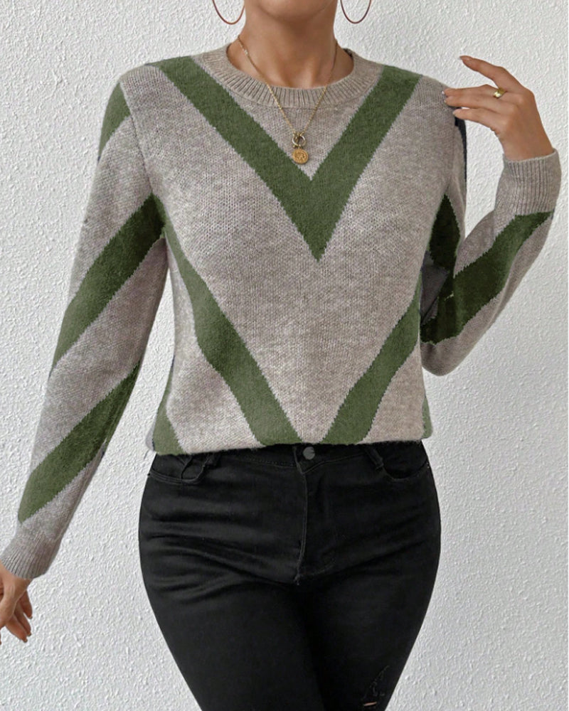Geometric-Print Crew Neck Sweater