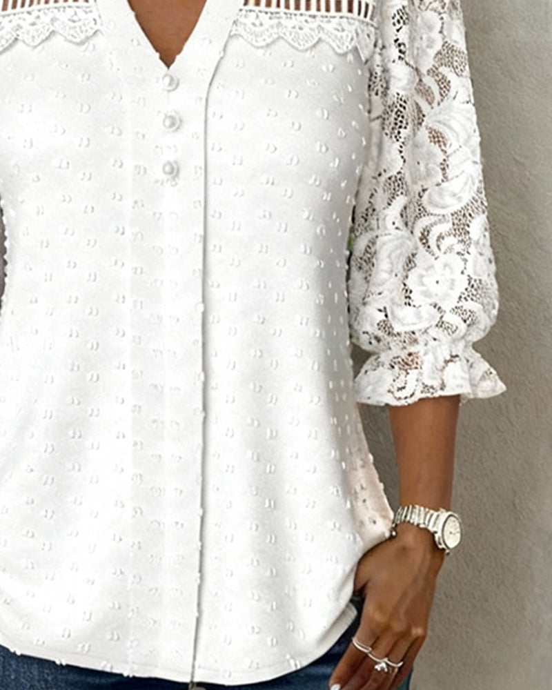Lace V-Neck Fashion Blouse