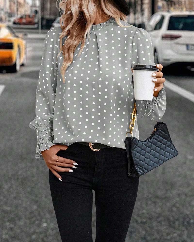 Polka Dot Long-Sleeved Blouse