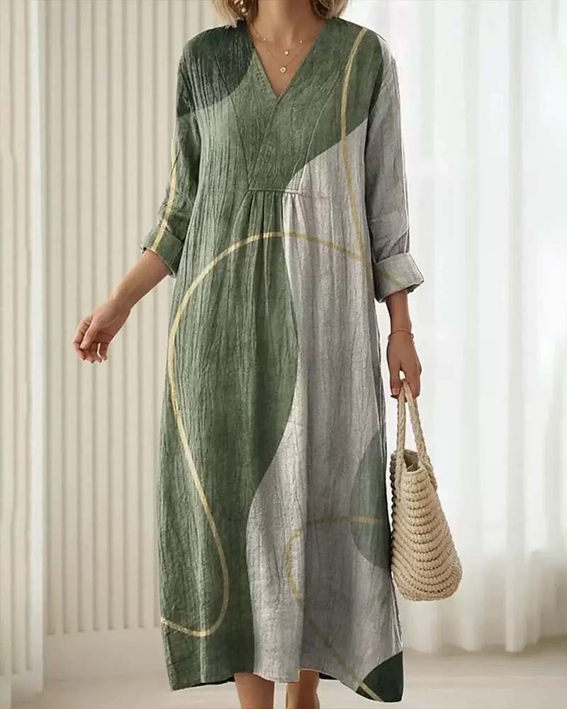 V-Neck Color Block Dress