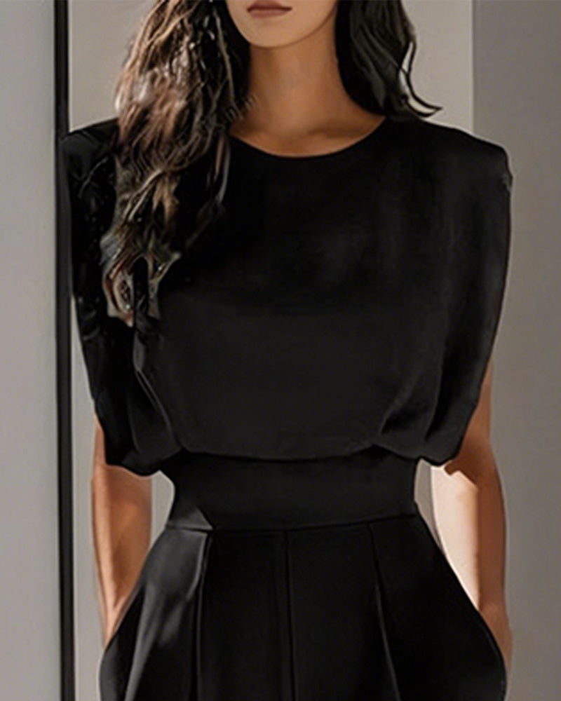Solid Casual Belted Jumpsuit