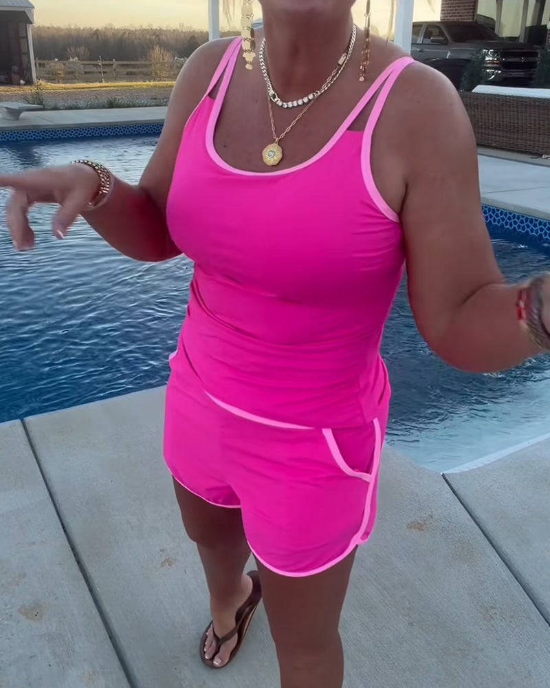 Color Contrast Piping Tankini