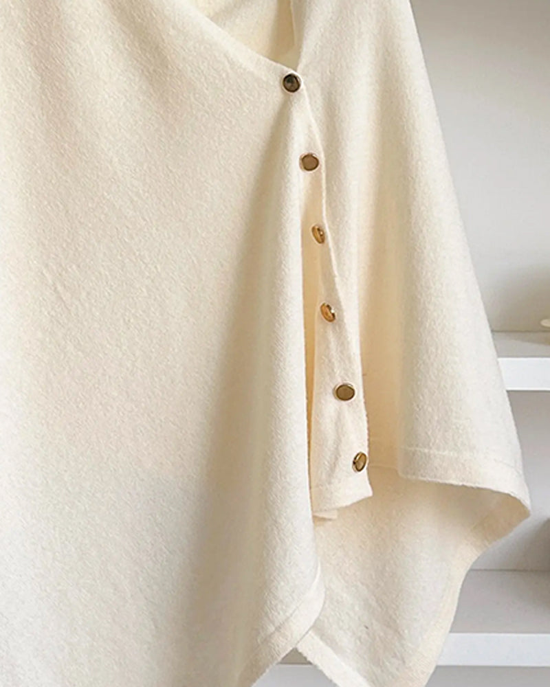 Versatile Asymmetric Button Cape Cloak Coat