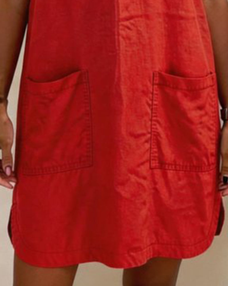Tie V Neck Pocket Sheath Dress