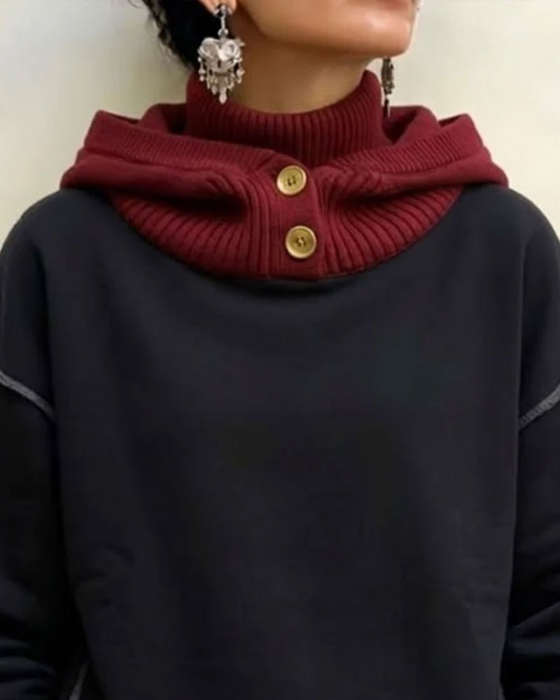 Color Block High Neck Hoodie