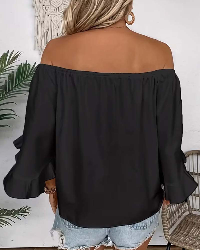Bandage Off-Shoulder Ruffled Sleeve Blouse