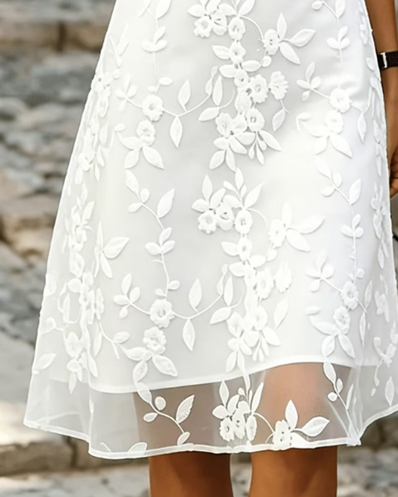 Shirt Collar Sleeveless Lace Sheer Dress