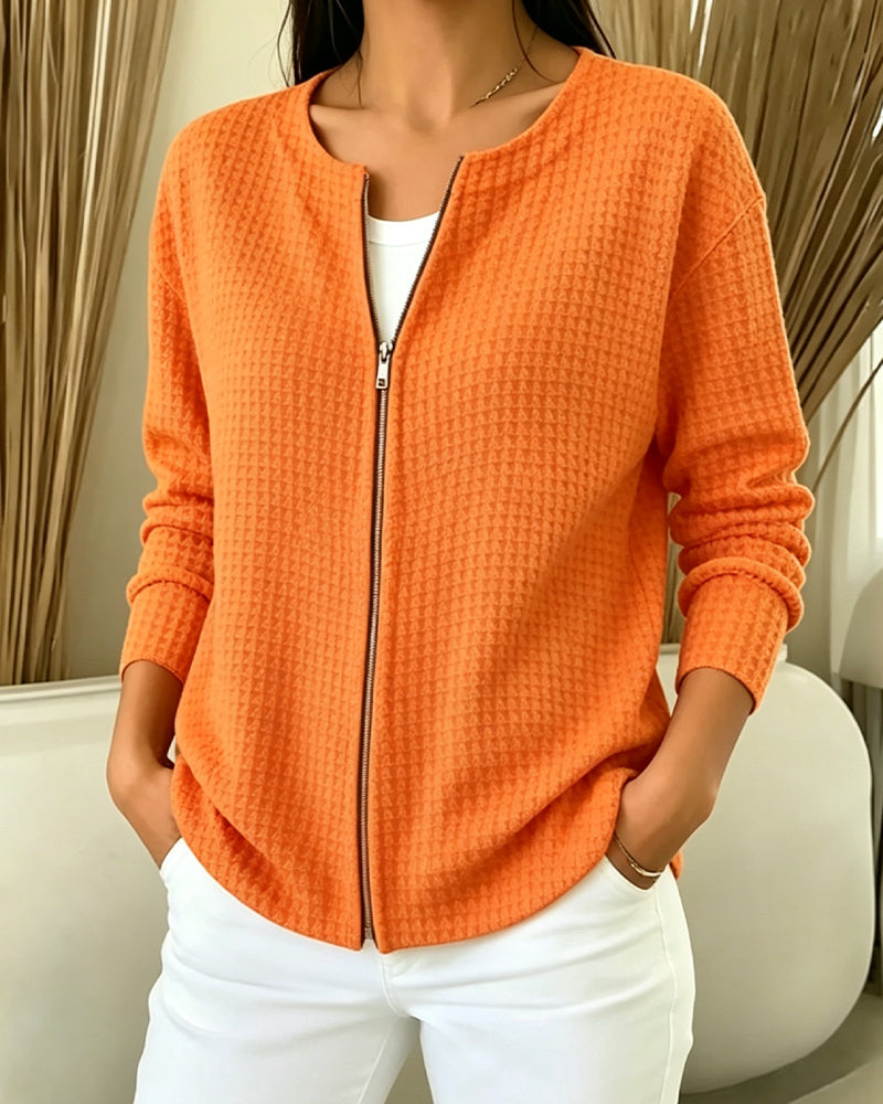 Waffle Zipper Long Sleeve Coat