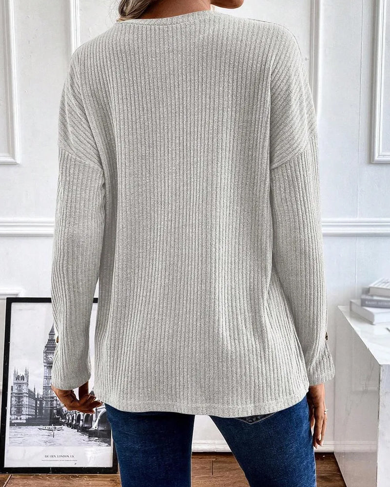 Ribbed Half Zip Pullover Blouse