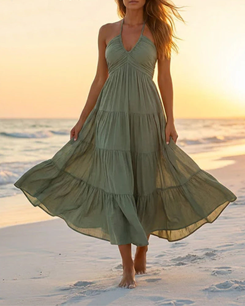 Halter Bandeau Multi-Layer Ruffle Dress