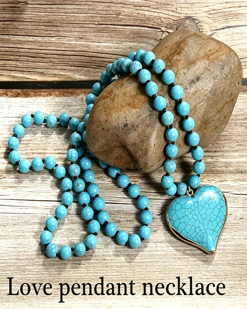 Women's Boho Vintage Turquoise Heart Beaded Pendant Necklace