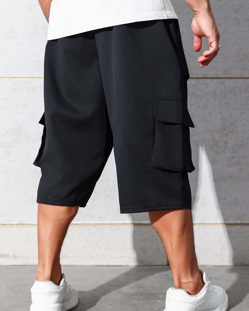 Elastic Waist Pocket Solid Color Cargo Pants