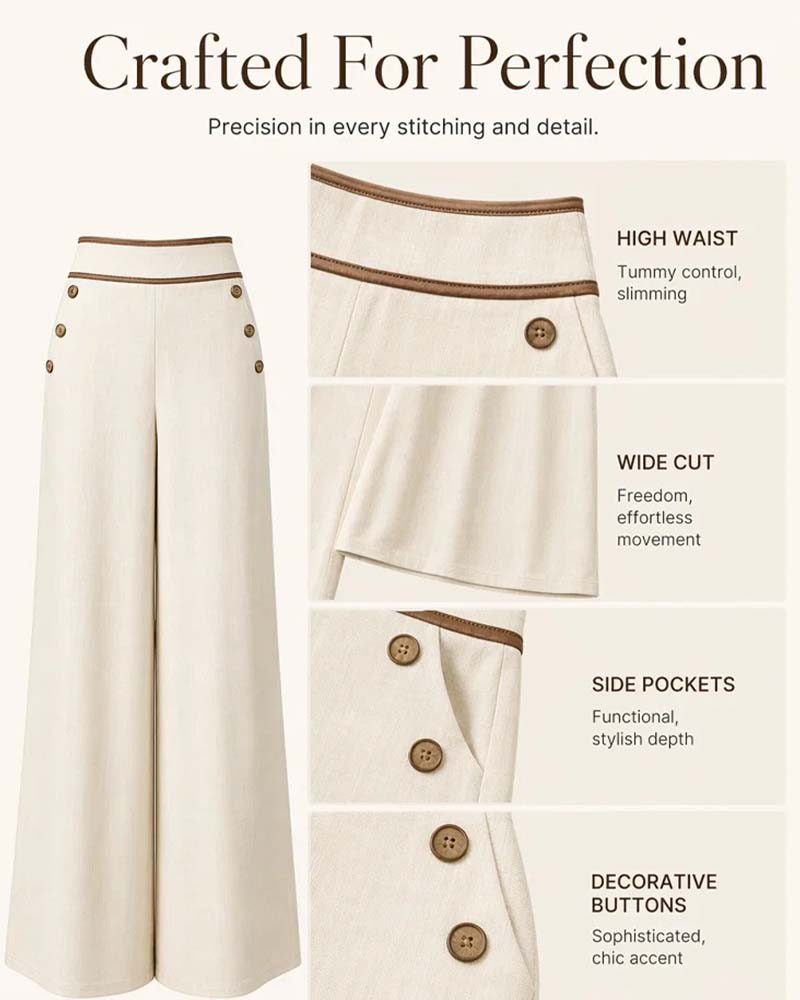 Button Line Wide-Leg Long Pants