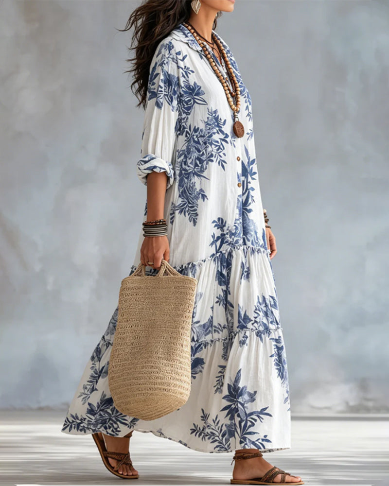 Casual Printed Lapel Dress