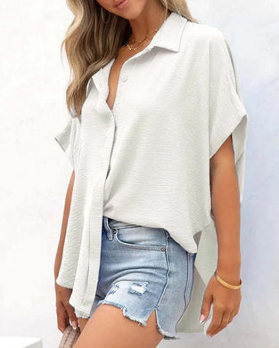 Short Sleeve Solid Color Casual Loose Fit Shirt