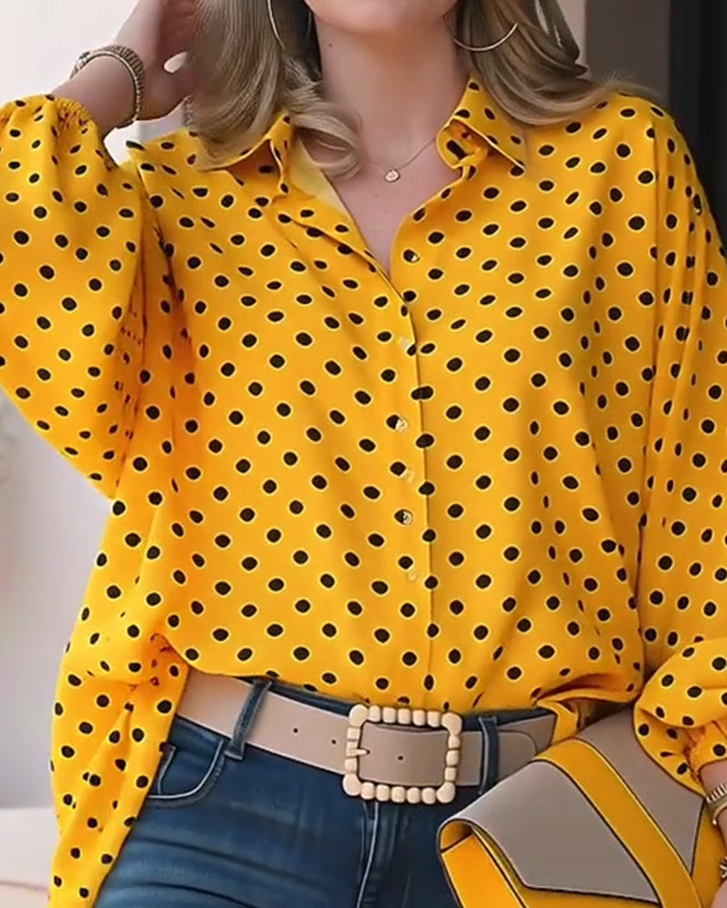 Casual Polka Dot Long-Sleeved Blouse