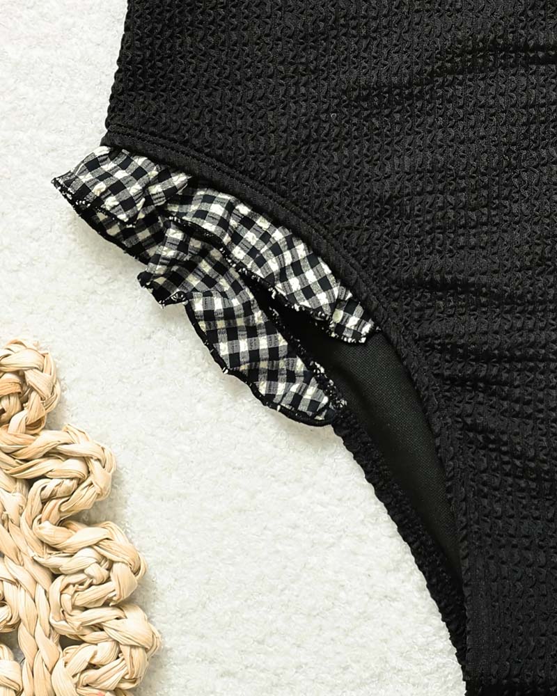 Plaid Ruffle Strapless Bikini