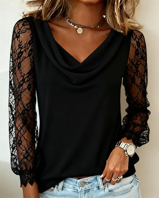 Drape Collar Patchwork Top