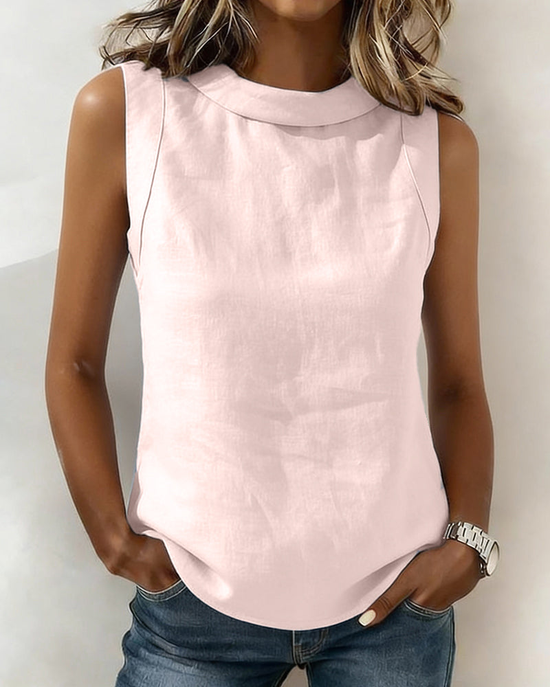Collarless Sleeveless Elegant Blouse