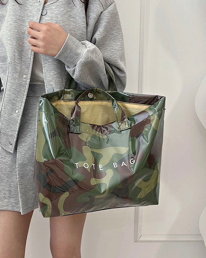 Women's Camo And And Leaf Print Tote Bag