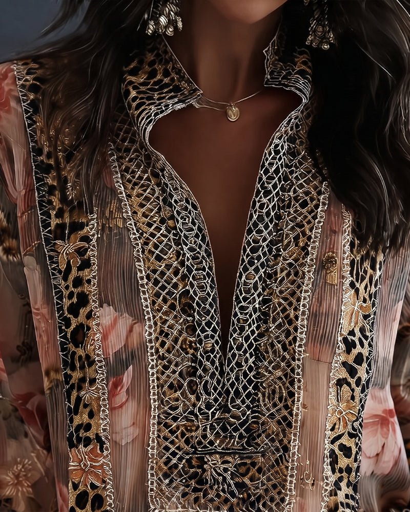 Floral Leopard Long Sleeve Blouse