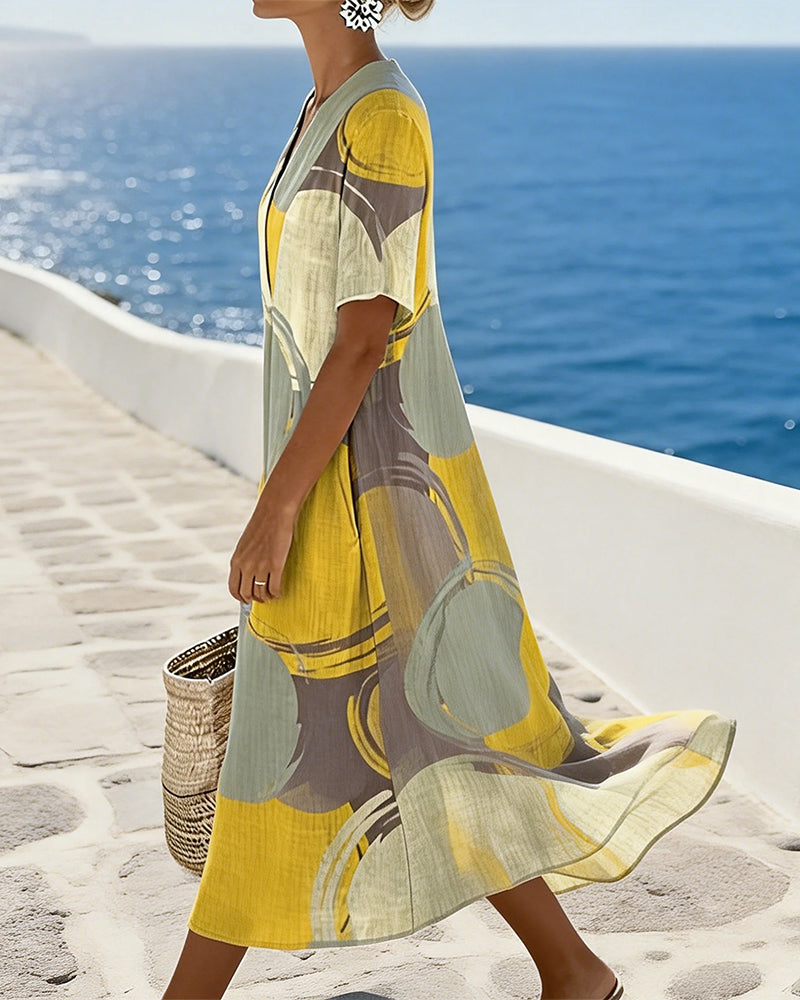 Color-Block Geometric Print Dress