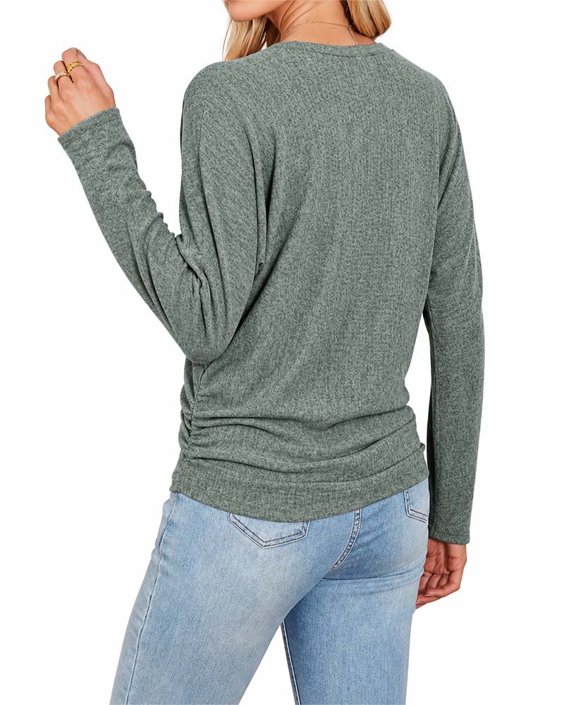 Crew Neck Solid Long Sleeve Top