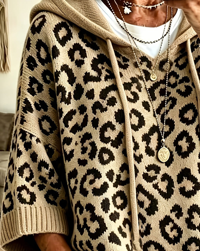 Leopard Print Mid Sleeve Pocket Hoodie