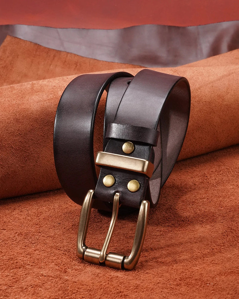 Vintage Distressed Top-Grain Leather Belt