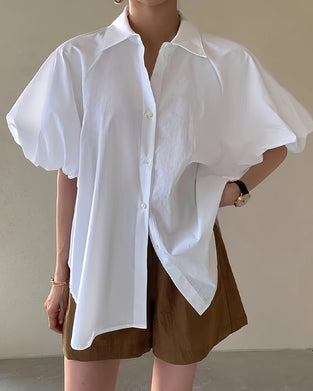 Solid Color Puff Sleeve Loose Shirt