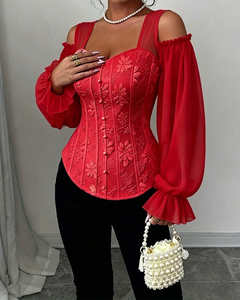 Off-Shoulder Long Sleeve Waist Blouse