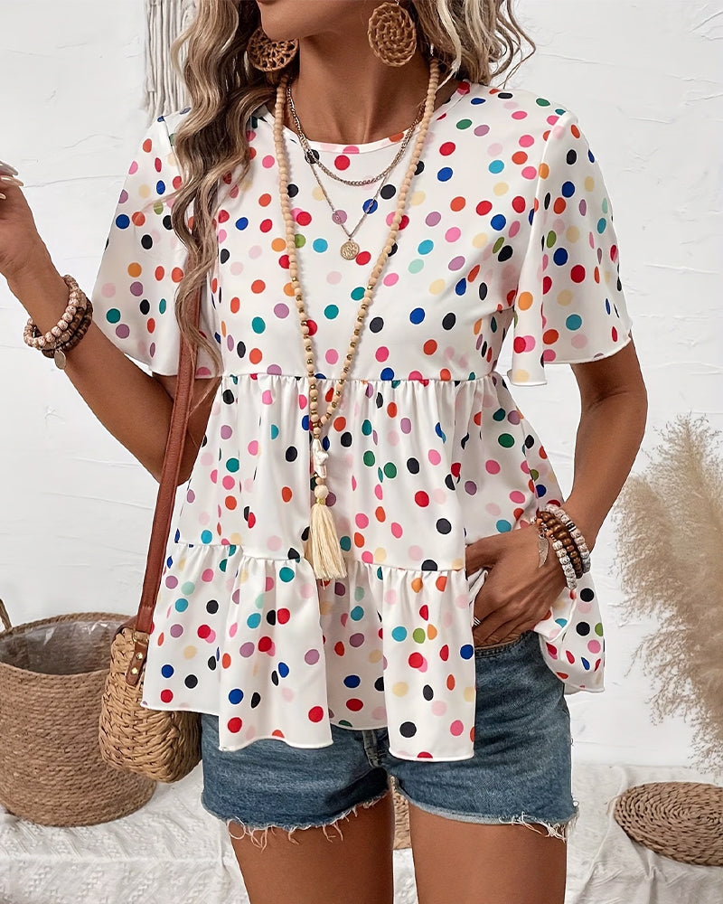 Colorful Polka Dot Babydoll Blouse
