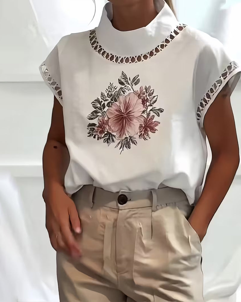 Half Turtleneck Sleeveless Hollow T-Shirt