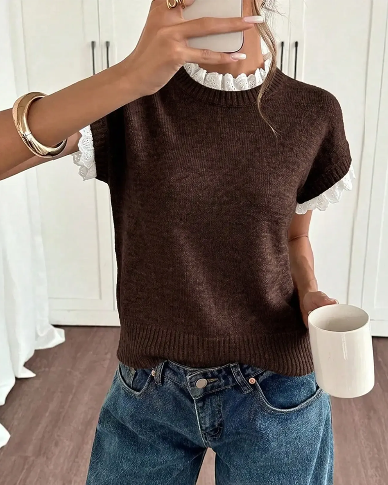 Ruffle Fake Two-Piece Short Sleeve Pullover