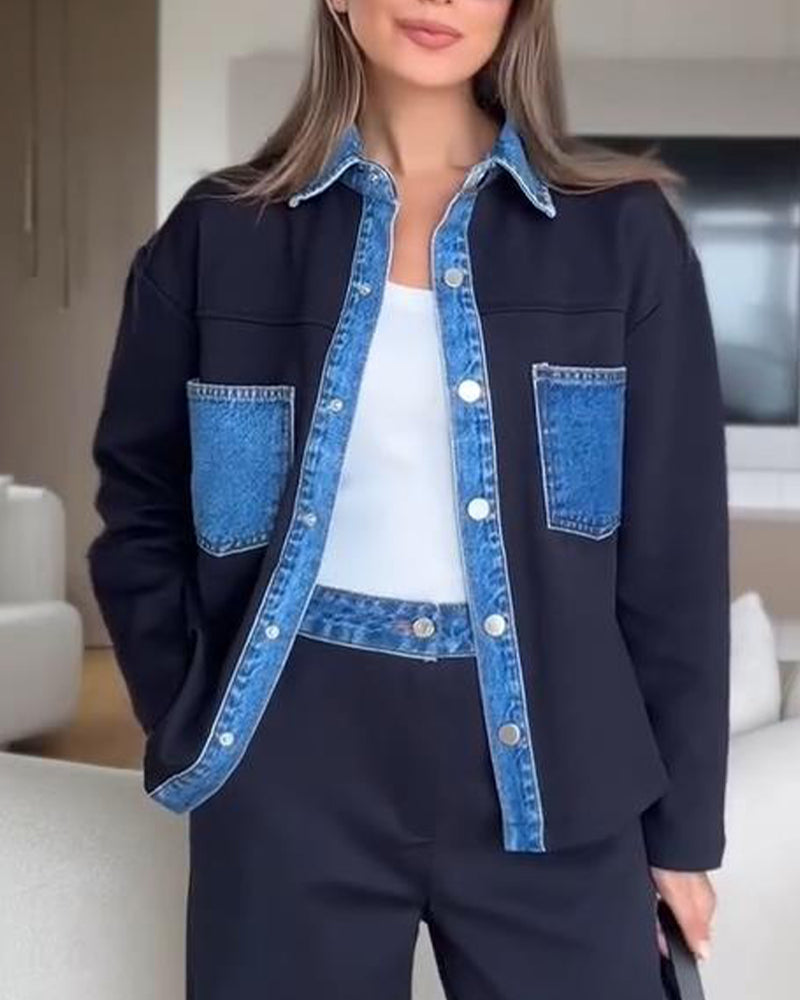 Color-Blocking Lapel Shirt