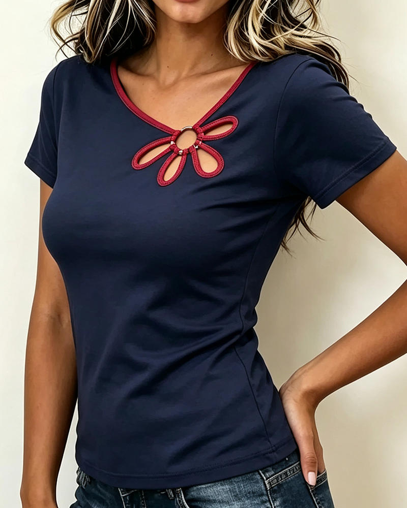 Floral Cutout Short Sleeve T-Shirt