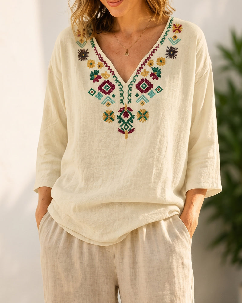 V-Neck Bohemian Printed Blouse