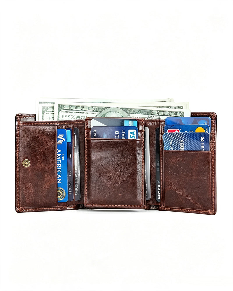 Men's Genuine Oil-Wax Cowhide RFID Wallet
