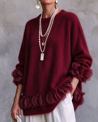 Floral Lazy Solid Color Pullover