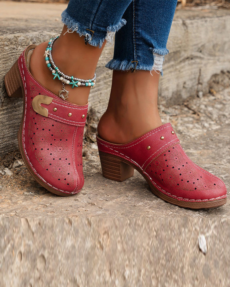 Covered Toe Chunky Heel Slip-On Sandals