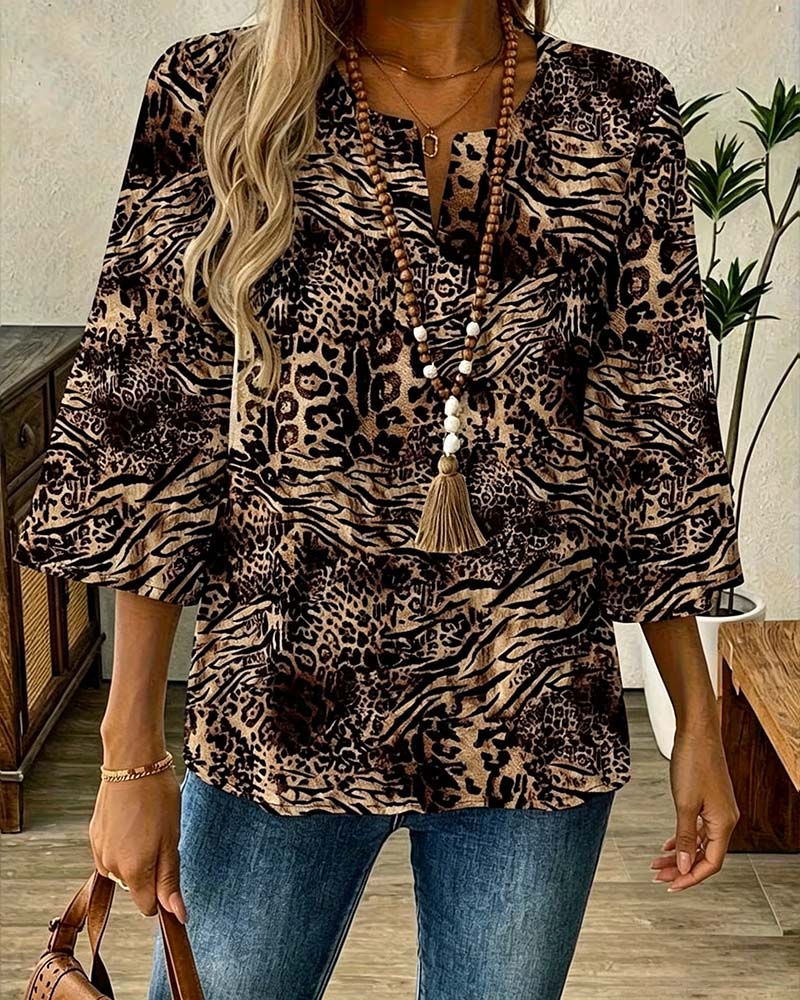 Leopard V-neck Blouse
