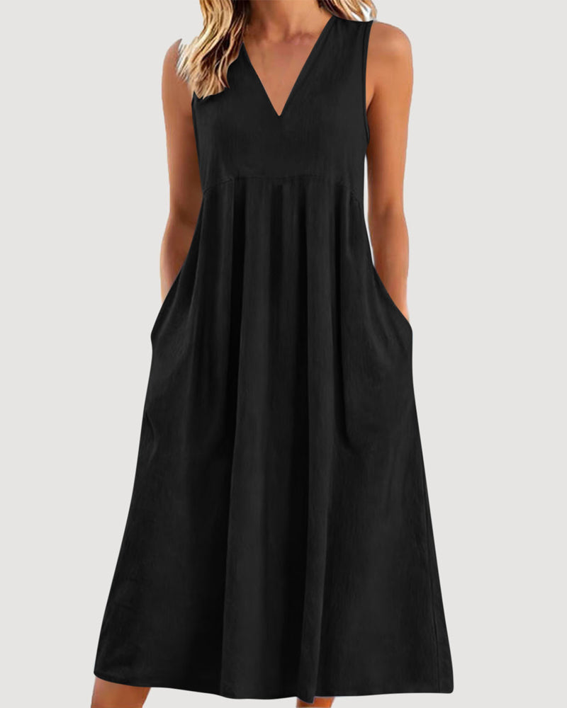 Solid Color V-Neck Sleeveless Dress