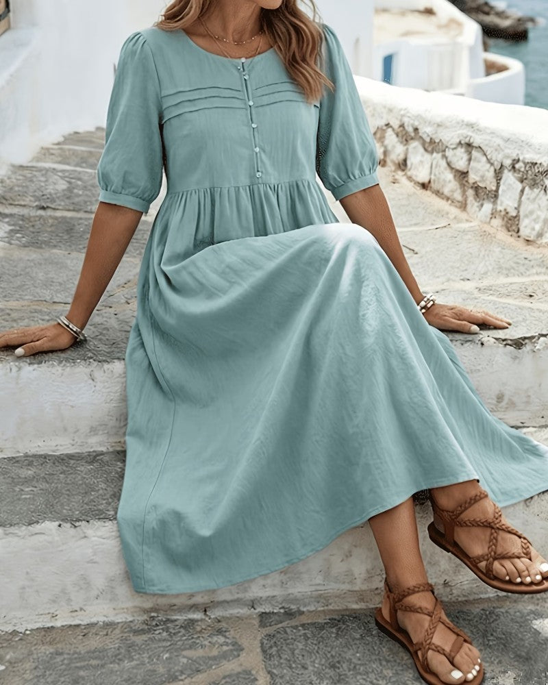 Button Front Pleated Dress