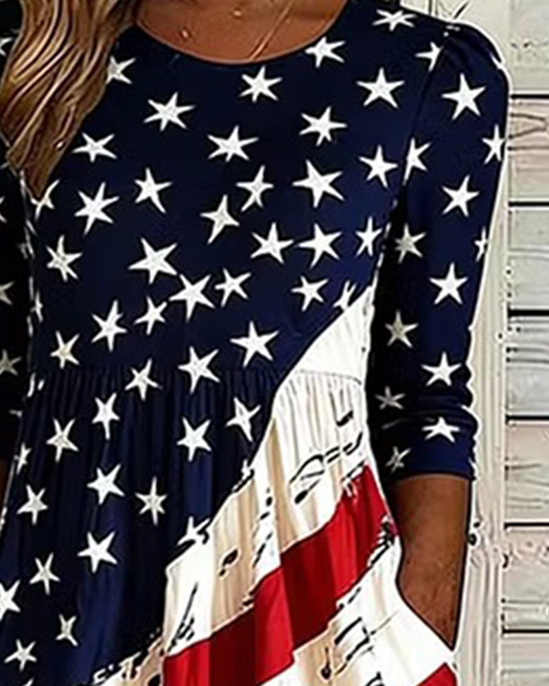 Printed Round Neck Midi Dress
