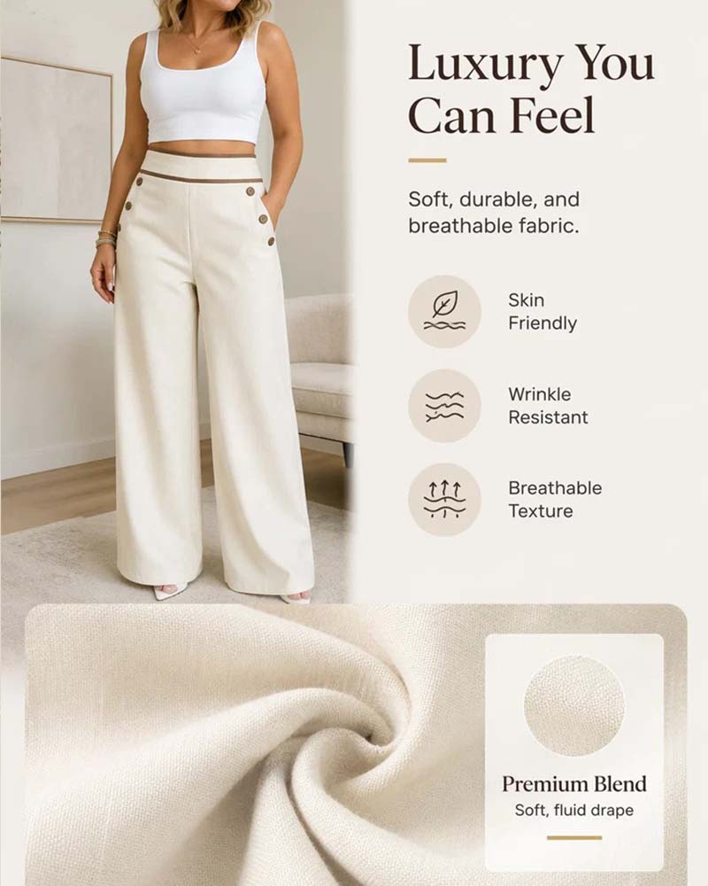 Button Line Wide-Leg Long Pants