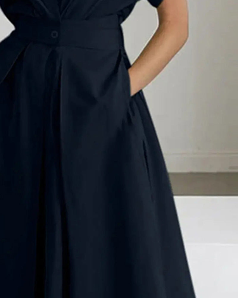 A-Line Tie High Waist Button Dress