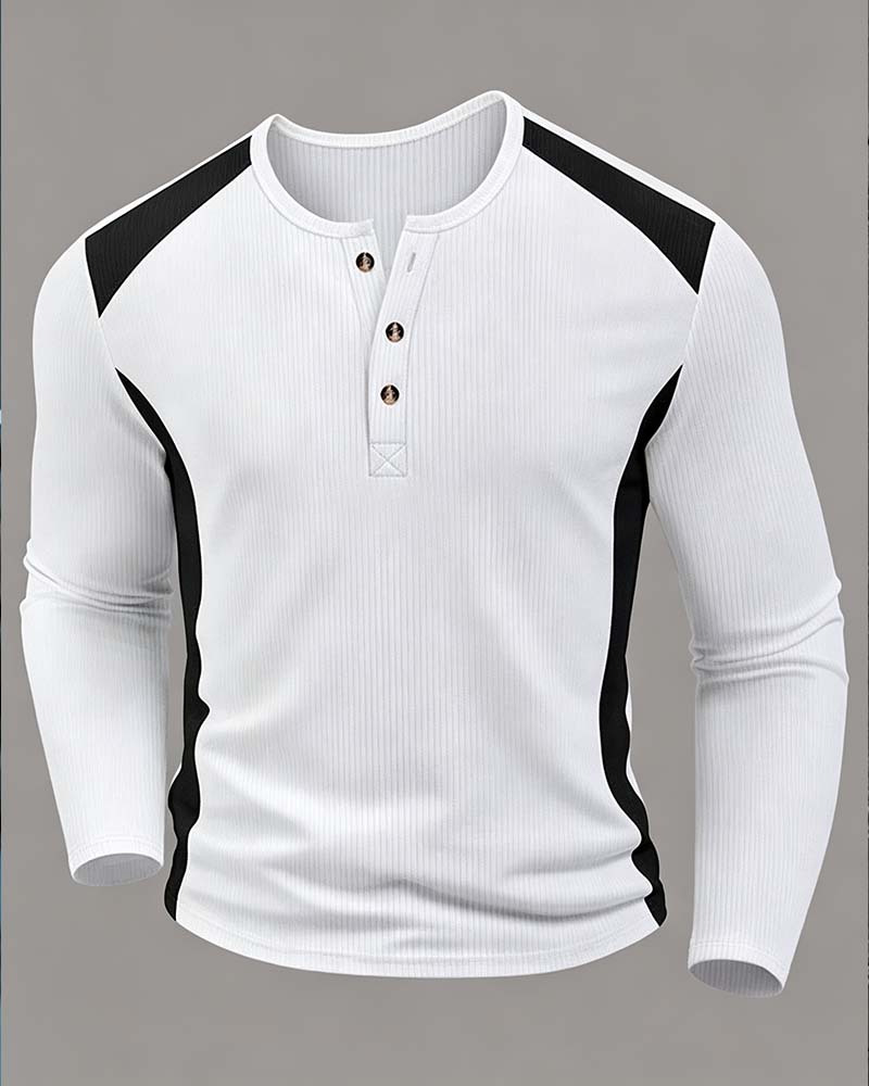 Two-Tone Crewneck Buttoned Top