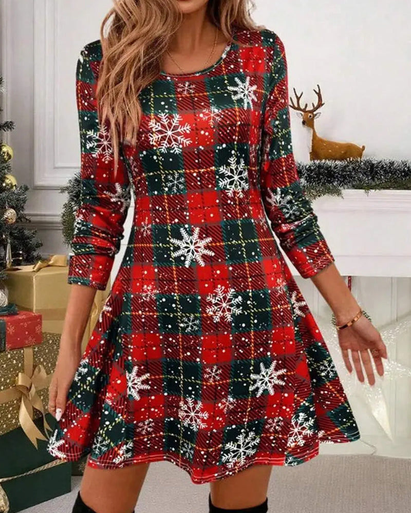 Plaid Print Round Neck Dress